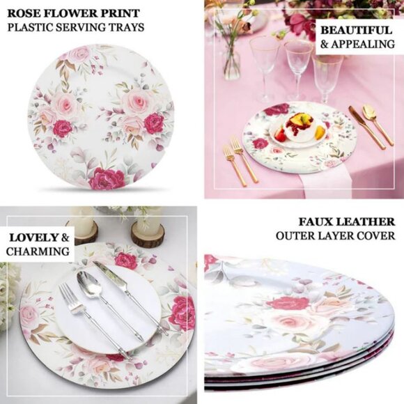 CHARGER PLATE - 6 pack:  13" Rose Flower Design Plastic Charger Plates - Picture 5 of 15